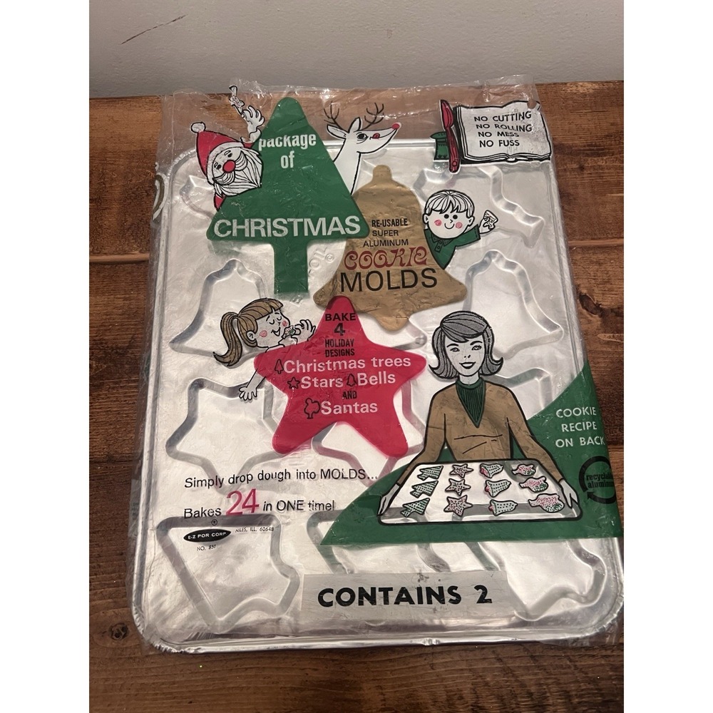 VTG  E-Z Foil  Super Aluminum Christmas Cookie Molds Pack of 2 NOS NO.851 SANTA